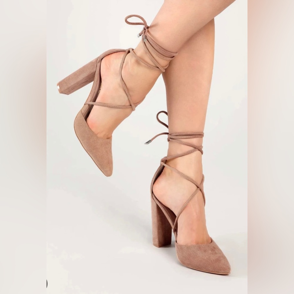Nude lace up heels